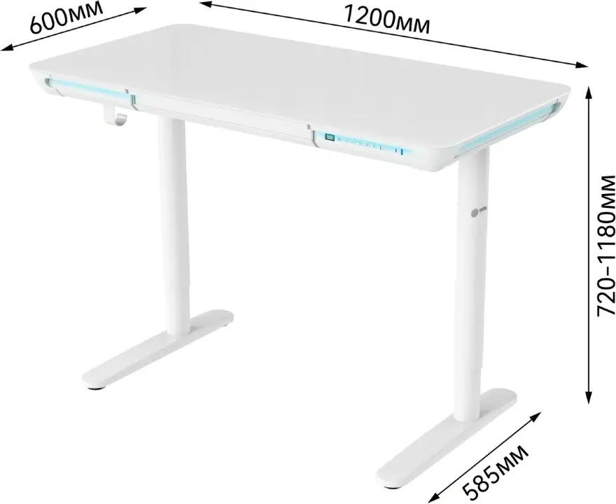 Стол для компьютера Cactus CS-EGD-WT-LED столешница закаленное стекло белый каркас белый