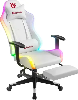 Кресло игровое Defender Watcher, на колесиках, эко.кожа/винил, белый