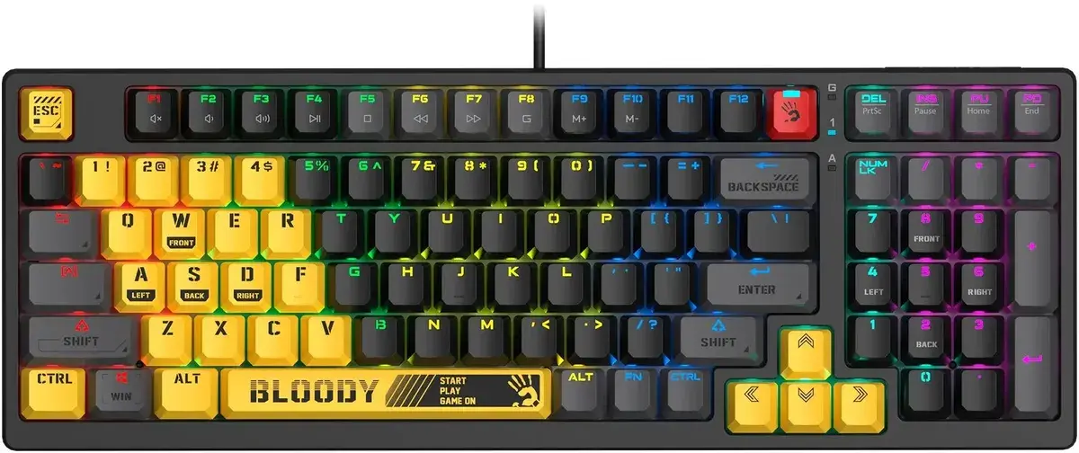 Клавиатура A4Tech Bloody S98 Sports Lime BLMS Plus проводная USB желтый/серый 