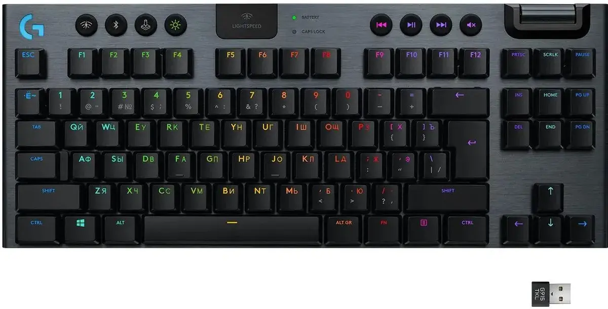 Клавиатура Logitech G915 TKL Lightspeed беспроводная, USB, Bluetooth/Радиоканал, черный 