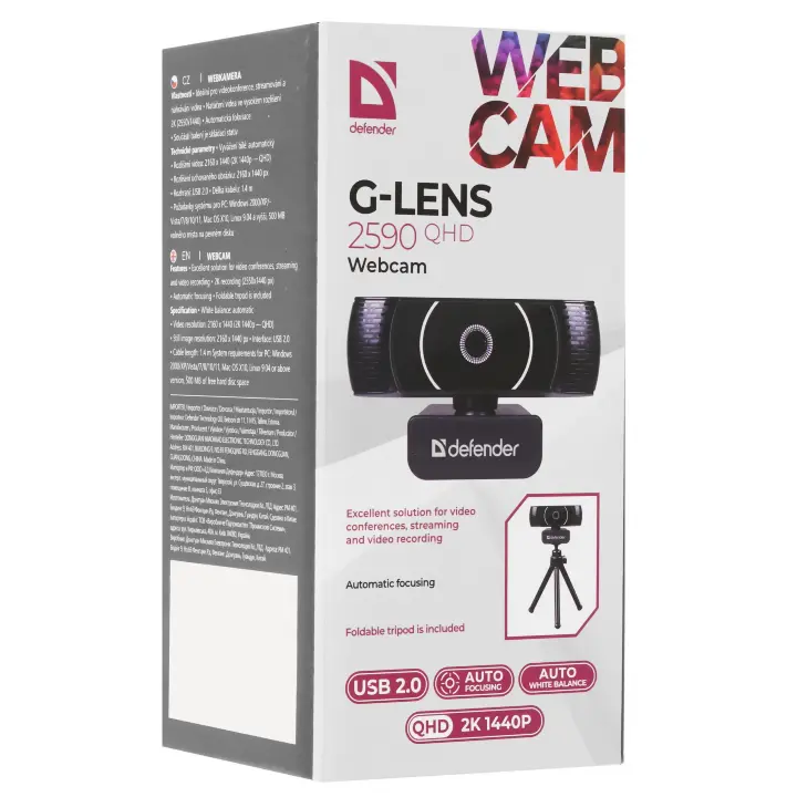 Веб-камера Defender G-lens 2590 черный (3,7МП, QHD 2K 1440p, 86,1°)