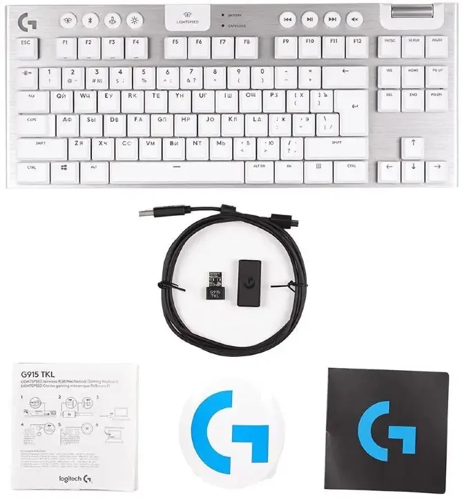Клавиатура Logitech G915 TKL Lightspeed беспроводная, USB, Bluetooth/Радиоканал, серебристый 