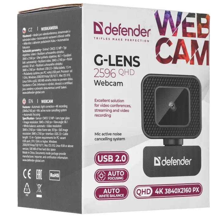 Веб-камера Defender G-lens 2596 QHD (4K 2160p, 12МП)