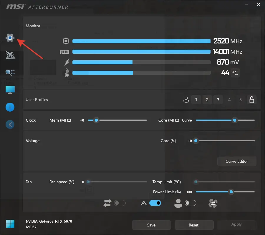 Настройки MSI Afterburner