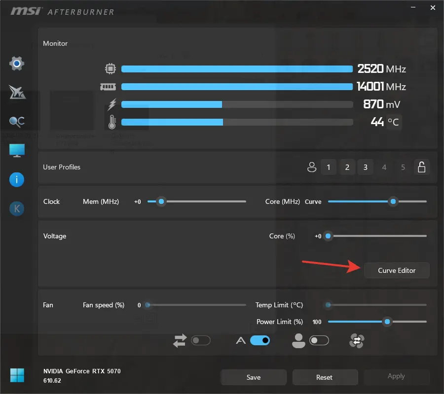 Curve Editor в MSI Afterburner