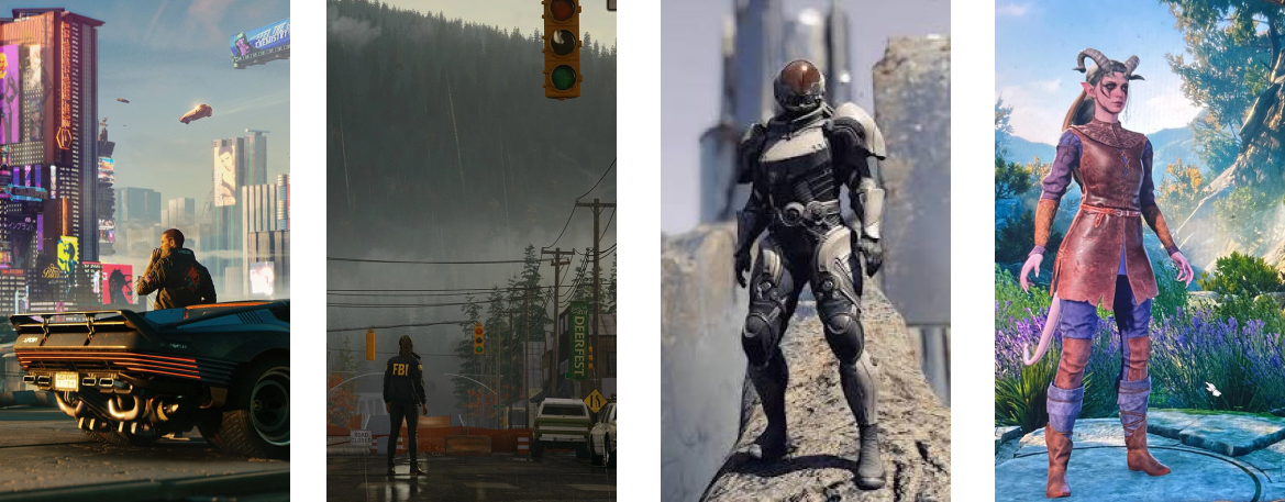 Cyberpunk 2077, Alan Wake 2, Starfield, Hogwarts Legacy, Baldur's Gate 3