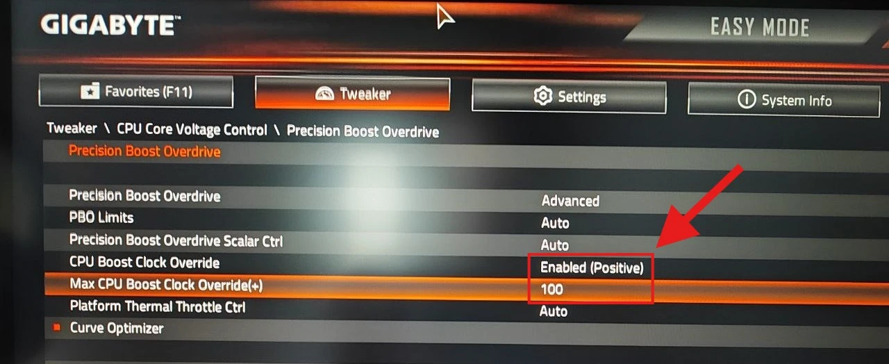 Настройка CPU Boost Clock Override в BIOS Gigabyte