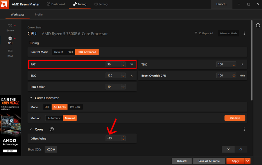 Настройка Curve Optimizer в AMD Ryzen Master